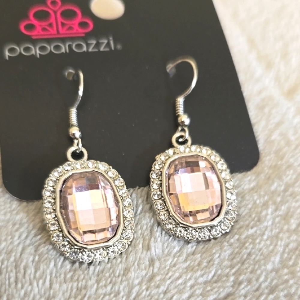 #069 Paparazzi Pink and Silver Dangle Earrings - Picture 2 of 3